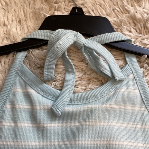 Blue and White Striped Halter Tie Top - Picture 3 of 6